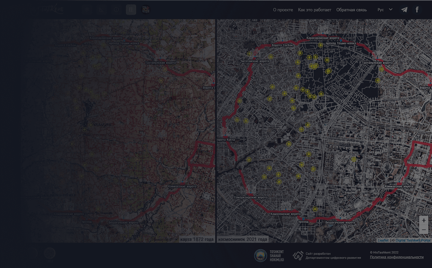 Qadimgi Toshkent qal'a devori va darvozalari xaritasi
